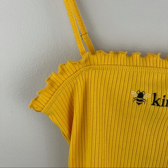 FOREVER 21 Yellow Embroidered Bee Kind Lettuce Hem Tube Top Cami Tank NEW - Picture 6 of 12